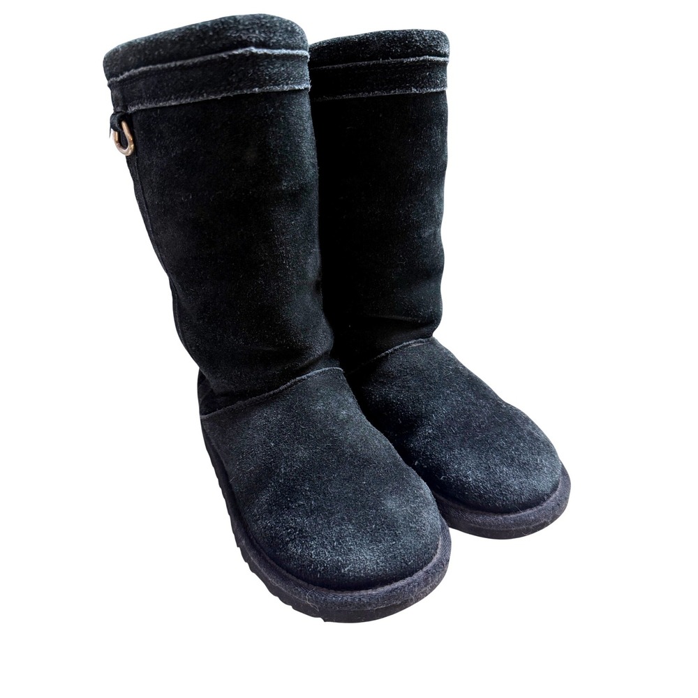 UGG Australia Tall Boots Black Suede Ring Hardware GUC Sherpa Lined Size 3